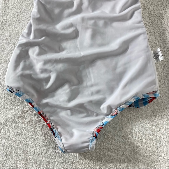 Sourpuss Blue White Striped Red Lobster Print One Piece Swimsuit Bathing Suit S - Picture 13 of 16